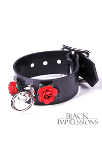 Love Devotion - Latex-Armband mit D-Ring + roten Rosen