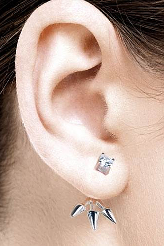 Swing Earstuds with Spikes and White Zirconia - Silver 925