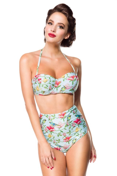 Vintage Summer - Bikinioberteil mit variablen Trägern und floralem Muster - Blau-Pink-Grün