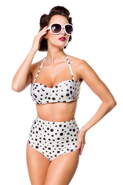 Vintage Retro Bikini Top with Dots - Cream-Black