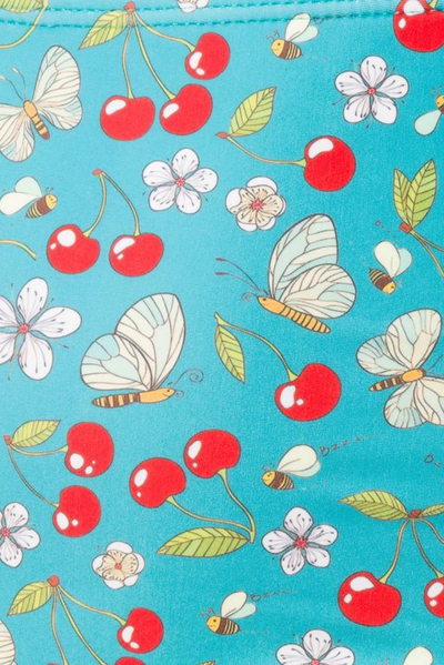 Vintage Cherries - Highwaist-Bikinihöschen mit Kirschblütenmuster - Grün-Weiss