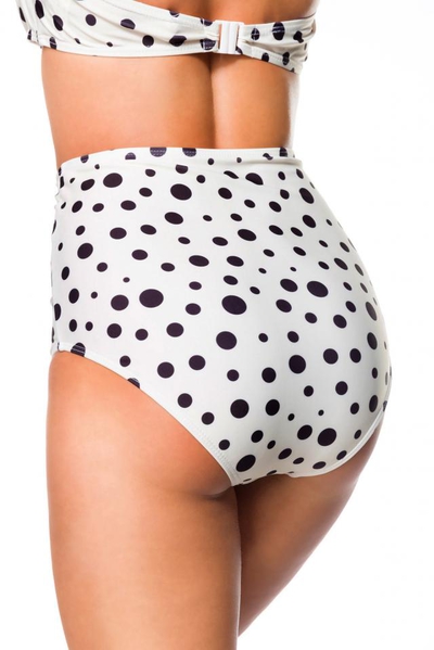 Retro Highwaist Bikini Panty with Dot Pattern - Cream-Black