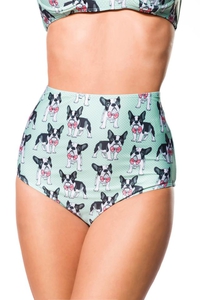 Retro Highwaist Bikini Panty with Bulldog Pattern -...