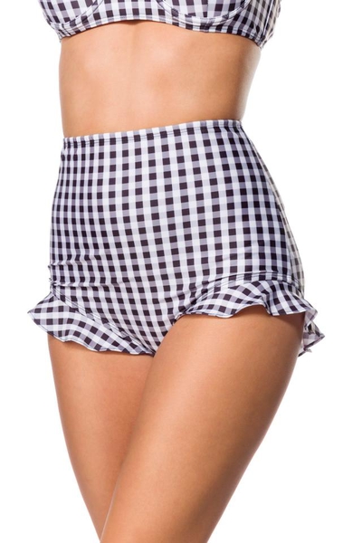 Retro Highwaist Bikini Panty with Frill and Vichy Check Pattern - Black-White