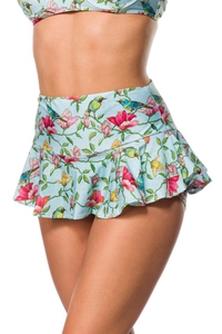 Retro Highwaist Bikini Skirt with Floral Pattern -...
