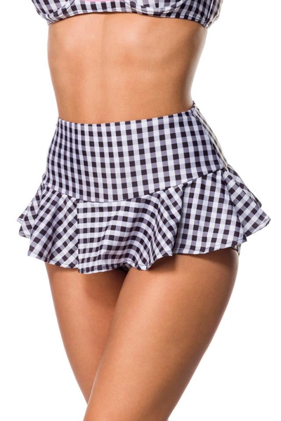 Retro Highwaist Bikini Skirt with Vichy Check Pattern - Black-White
