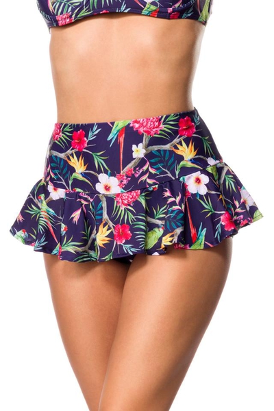 Retro Highwaist Bikini Skirt with Exotic Pattern - Navy Blue