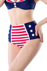 Lynn Vintage Bikini Panty in Blue/Red/White stripe