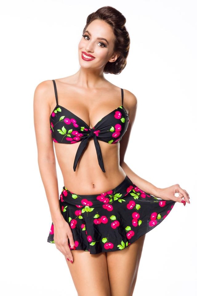 Cheryl - Vintage-Bikinitop mit Kirschmuster - Schwarz-Pink