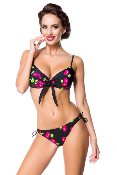 Cheryl - Vintage-Bikinitop mit Kirschmuster - Schwarz-Pink