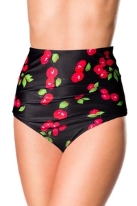 High Waist Bikini Panty with Cherry Pattern - Black-Pink