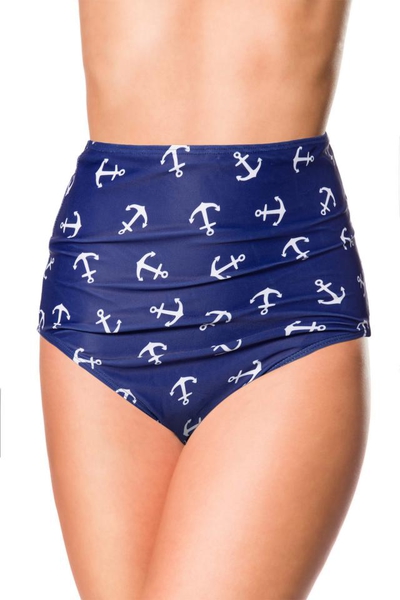 High Waist Bikini Panty with Anchor Pattern - Blue