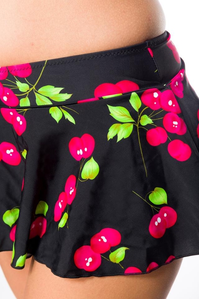 Vintage Bikini Skirt with Cherry Pattern - Black-Pink