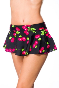 Vintage Bikini Skirt with Cherry Pattern - Black-Pink