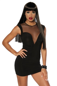 Black Bodycon Mini Dress with Mesh Panels