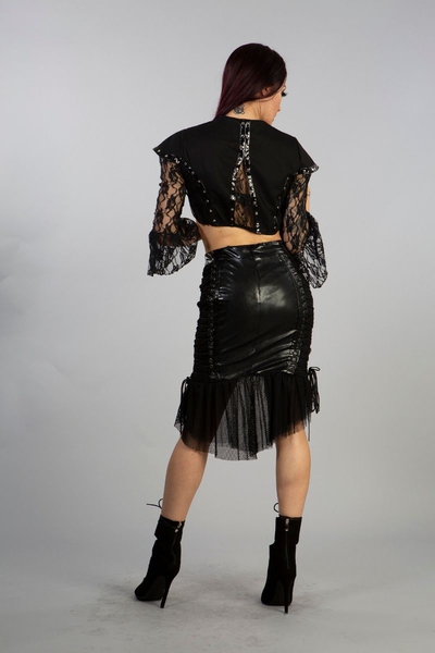 Leila Pencil-Skirt aus Kunstleder mit Tüllrüsche