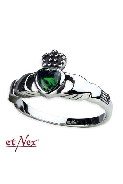 Claddagh Ring aus Edelstahl mit grünem Zirkonia