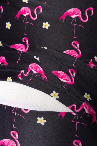 Vintage-Badeanzug mit Flamingo-Print - Schwarz-Rosa
