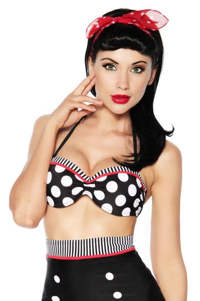 Hattie Vintage Bikini Top with Dots - Black-White-Red