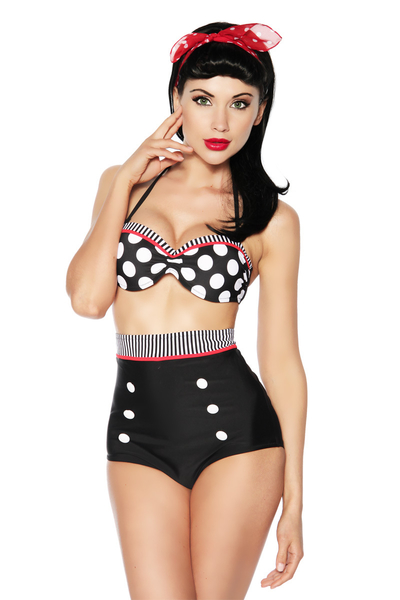 Hattie Vintage Bikini Panty with Dots - Black-White-Red