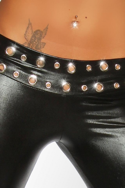 Hot Wetlook Leggings with Eyelets at the Waist