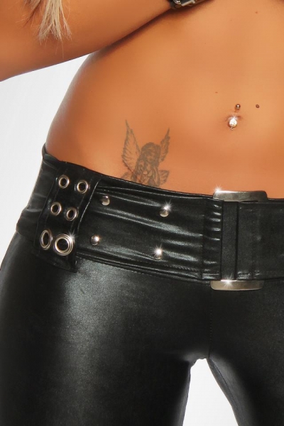 Hot Wetlook Leggings with Eyelets and Belt at the Waist