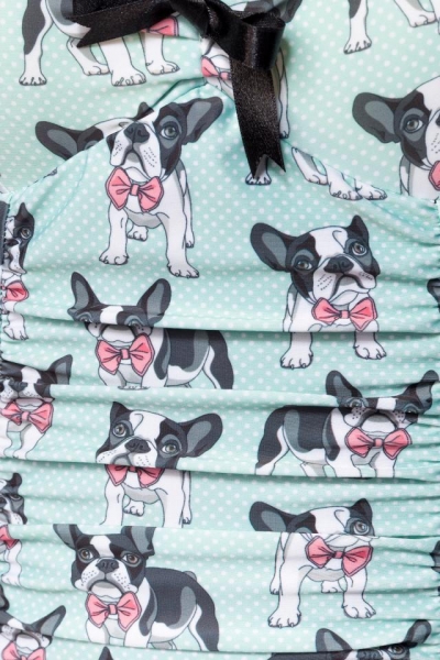 Vintage Dogs - Retro-Badeanzug mit Bully-Print - Blau-Weiss-Schwarz