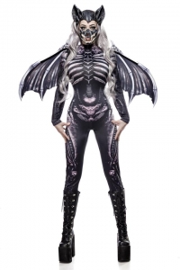 Komplett-Kostüm Skull Bat Lady  -Schwarz-Grau