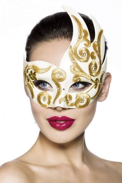 Maske mit Strasssteinchen - Weiss-Gold