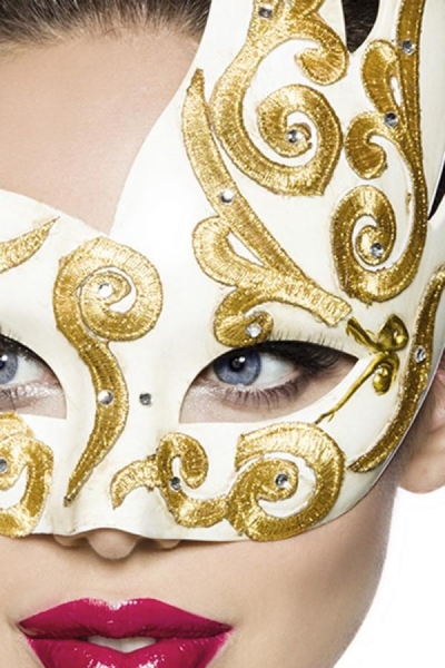 White-Gold Mask with Rhinestone Detail