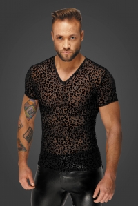 Herren-T-Shirt aus Leopardenflock und V-Ausschnitt - Noir...